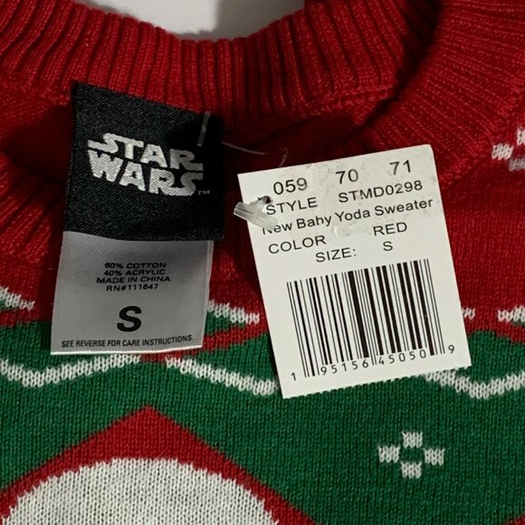 Ugly Christmas Sweater Star Wars Mandalorian Child Baby Yoda Red Mens Womens S - Picture 4 of 4